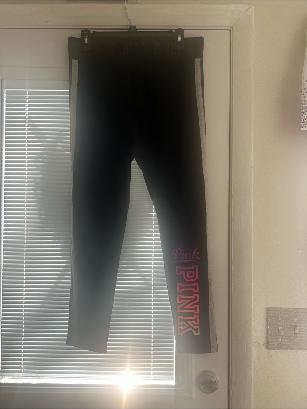 PINK Victoria's Secret Black Leggings with White Side Stripes
